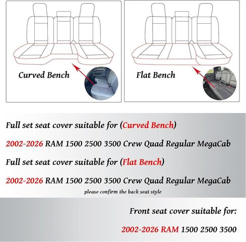 أغطية مقاعد مخصصة مناسبة لسيارة Dodge Ram 1500 2500 3500 2002-2024 2025 مجموعة أغطية مقاعد من الجلد الصناعي متوافقة مع وسائد شاحنة الكابينة العادية الرباعية (المقعد الأمامي، أسود، كرمة) in Kuwait