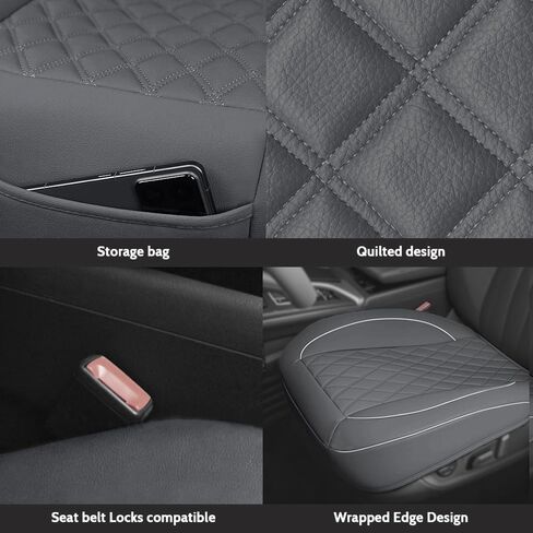 1 Pack PU Leather Quilting Front Car Seat Cover, Anti-Slip Full Wrap-Around Bottom Seat Protector Cushion with Storage Pocket, Universal Fit for Most Vehicles in Saudi Arabia