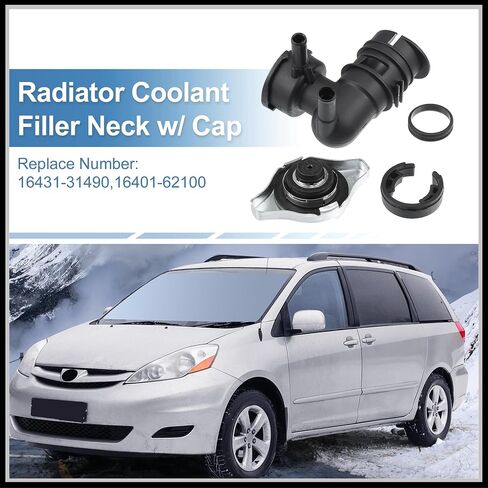 Engine Radiator Filler Neck with Fully Sealed Cap Replacement for Toyota Sienna 07-10 for Lexus RX350 07-09, No.16431-31490/16401-62100 Metal Plastic Black 1Set in Saudi Arabia