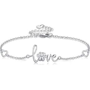 Paw Print Bracelet 925 Sterling Silver Cute Paw Print Forever Love Heart Bracelet Dog Cat Paw Jewelry for Women Pet Lover in Kuwait