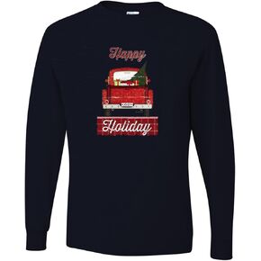 Ugly Christmas Happy Holiday Jolly Red Truck Pick Up Christmas Graphic Mens Long Sleeves in Saudi Arabia