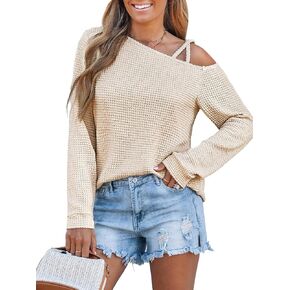 CUPSHE Womens Long Sleeves Knit Asymmetrical Blouse One Shoulder Casual Blouse Tee Top Shirts in Saudi Arabia