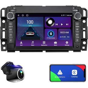 راديو ستيريو للسيارة 8 بوصة لسيارة شيفروليه تشيفي سيلفرادو/جي إم سي سييرا يوكون/بويك إنكليف أندرويد 12 Auto Carplay 8Core QLED شاشة تعمل باللمس راديو نظام تحديد المواقع والملاحة التحكم الصوتي مرآة لاسلكية HD CAM (4+64G) in Kuwait