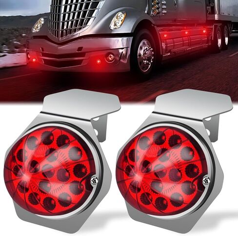 D-Lumina LED Watermelon Lights with Stainless Steel Bracket for Kenworth Peterbilt Freightliner, Semi Trucks Trailers Turn Signal Marker Replacement Glass Lens Red Bezel Marker Lights, Pack of 2 in Saudi Arabia