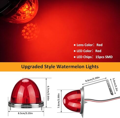 D-Lumina LED Watermelon Lights with Stainless Steel Bracket for Kenworth Peterbilt Freightliner, Semi Trucks Trailers Turn Signal Marker Replacement Glass Lens Red Bezel Marker Lights, Pack of 2 in Saudi Arabia