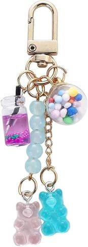 Blue Cute Resin Gummy Bear Key Chain Candy Color Animal Bear Charms Keychains Car Keys Bag Pendant Keyring Jewelry Gift, Women's Keyrings and Keychains, Car Accessories，Women in Saudi Arabia