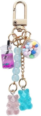 Blue Cute Resin Gummy Bear Key Chain Candy Color Animal Bear Charms Keychains Car Keys Bag Pendant Keyring Jewelry Gift, Women's Keyrings and Keychains, Car Accessories，Women in Saudi Arabia