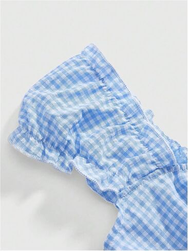 MakeMeChic Women's Y2K Cute Plaid Gingham Cap Sleeve Blouse Square Neck Tiered Ruffle Shirred Tops in Saudi Arabia