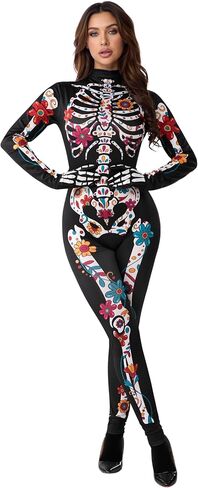 Spooktacular Creations Halloween Women Floral Skeleton Jumpsuit Costume Halloween Costumes for Women Adult 2025 in Saudi Arabia