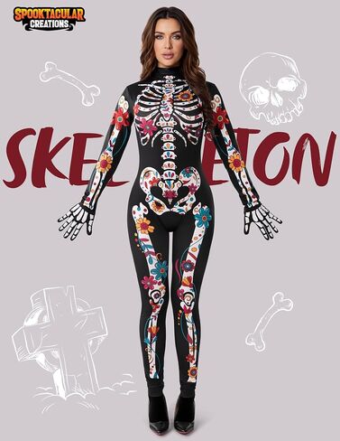 Spooktacular Creations Halloween Women Floral Skeleton Jumpsuit Costume Halloween Costumes for Women Adult 2025 in Saudi Arabia