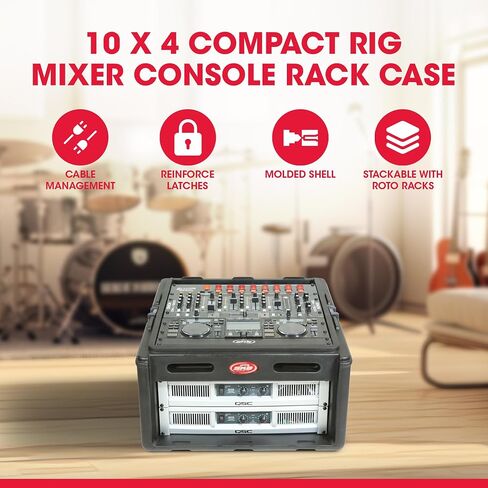 حافظات SKB 1SKB-R100 رف خلاط علوي 10U مصبوب على شكل روتو، وقضبان ملولبة، وغطاء صلب وباب خلفي قابل للإزالة، (2) مقابض حمل in Kuwait