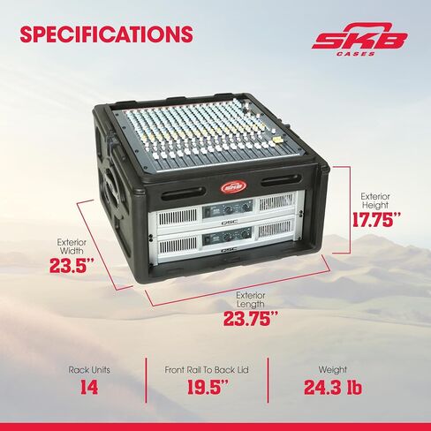 حافظات SKB 1SKB-R100 رف خلاط علوي 10U مصبوب على شكل روتو، وقضبان ملولبة، وغطاء صلب وباب خلفي قابل للإزالة، (2) مقابض حمل in Kuwait