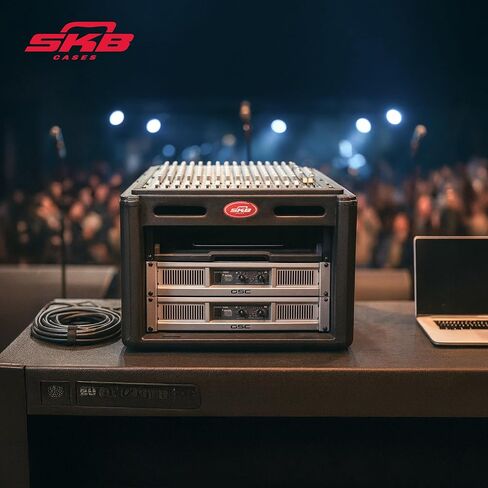 حافظات SKB 1SKB-R100 رف خلاط علوي 10U مصبوب على شكل روتو، وقضبان ملولبة، وغطاء صلب وباب خلفي قابل للإزالة، (2) مقابض حمل in Kuwait