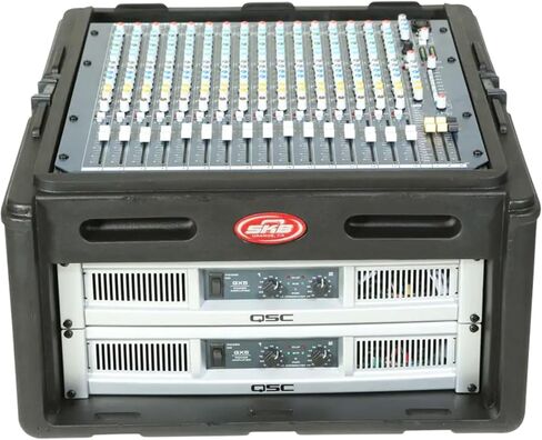 حافظات SKB 1SKB-R100 رف خلاط علوي 10U مصبوب على شكل روتو، وقضبان ملولبة، وغطاء صلب وباب خلفي قابل للإزالة، (2) مقابض حمل in Kuwait
