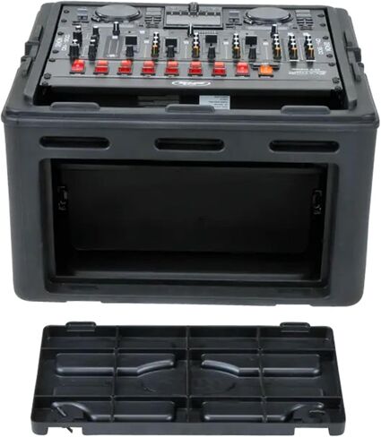 حافظات SKB 1SKB-R100 رف خلاط علوي 10U مصبوب على شكل روتو، وقضبان ملولبة، وغطاء صلب وباب خلفي قابل للإزالة، (2) مقابض حمل in Kuwait