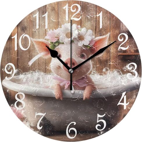 Chickens Wooden House Round Wall Clock Silent Non Ticking Rooster Bathroom Clocks 10 Inch Battery Operated Clock for Kitchen Living Room Bedroom Home Decor in Saudi Arabia