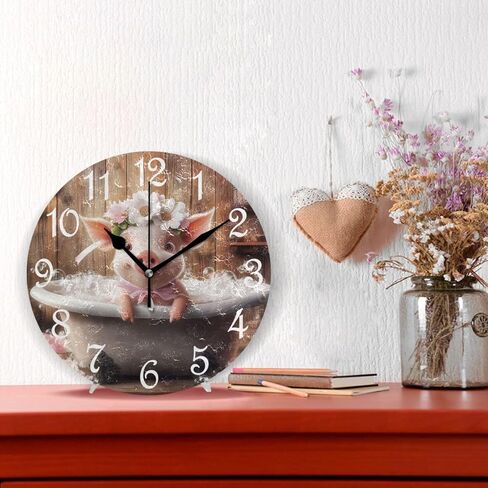 Chickens Wooden House Round Wall Clock Silent Non Ticking Rooster Bathroom Clocks 10 Inch Battery Operated Clock for Kitchen Living Room Bedroom Home Decor in Saudi Arabia