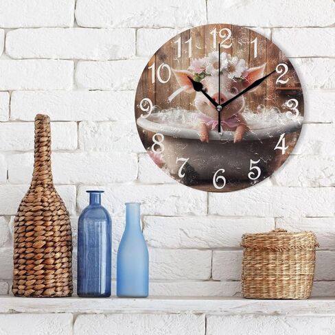 Chickens Wooden House Round Wall Clock Silent Non Ticking Rooster Bathroom Clocks 10 Inch Battery Operated Clock for Kitchen Living Room Bedroom Home Decor in Saudi Arabia