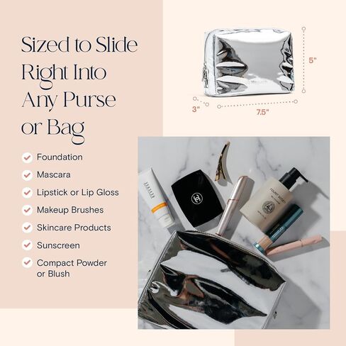 Small Waterproof Heat-Resistant Travel Insulated Makeup Bag (Silver Zipper, Metallic Silver) in Saudi Arabia