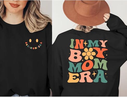 سويت شيرت مضحك في My Boy Mom Era للنساء، سويت شيرت ماما لطيف برسوم جرافيك بوي أمي، قميص طويل الأكمام، بلوفر قطني in Kuwait