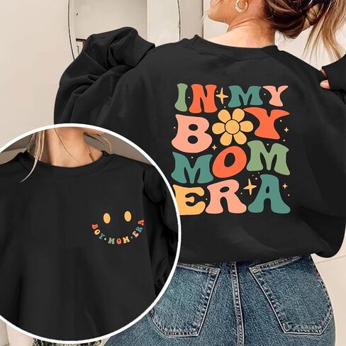 سويت شيرت مضحك في My Boy Mom Era للنساء، سويت شيرت ماما لطيف برسوم جرافيك بوي أمي، قميص طويل الأكمام، بلوفر قطني in Kuwait