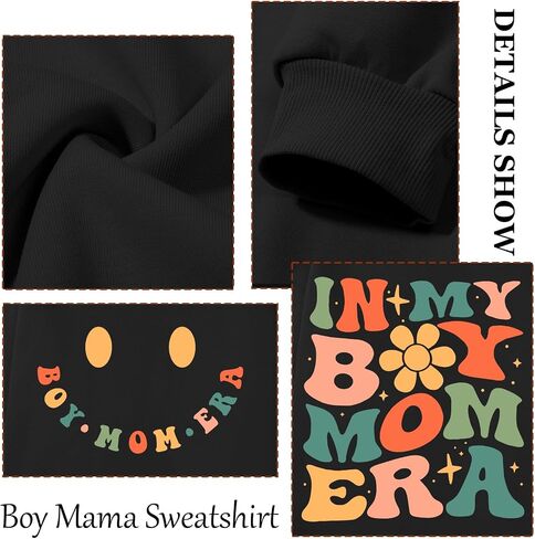 سويت شيرت مضحك في My Boy Mom Era للنساء، سويت شيرت ماما لطيف برسوم جرافيك بوي أمي، قميص طويل الأكمام، بلوفر قطني in Kuwait