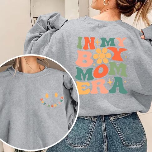 سويت شيرت مضحك في My Boy Mom Era للنساء، سويت شيرت ماما لطيف برسوم جرافيك بوي أمي، قميص طويل الأكمام، بلوفر قطني in Kuwait