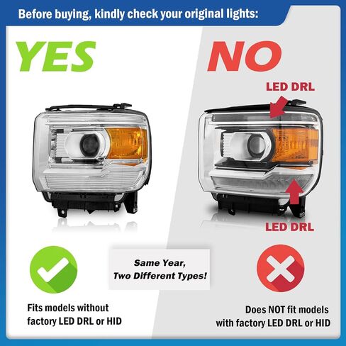 Headlights for 2014-2018 GMC Sierra 1500/2015-2019 GMC Sierra 2500HD 3500HD Headlamp Replacement, High/Low Beam W/Bulbs, Driver & Passenger Side in Saudi Arabia
