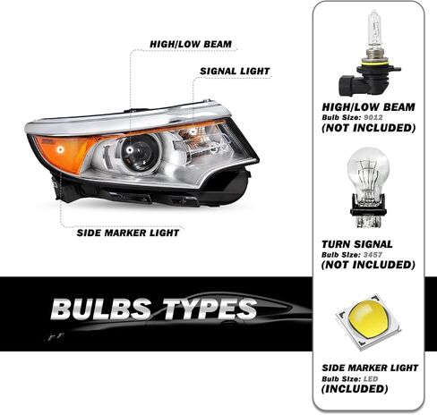 SOCKIR Headlight Assembly without Bulbs [Halogen Type] for 2011 2012 2013 2014 Ford Edge Projector Headlamp Replacement (Right Passenger Side) in Kuwait