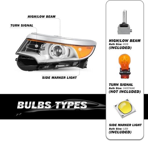 SOCKIR Headlight Assembly without Bulbs [Halogen Type] for 2011 2012 2013 2014 Ford Edge Projector Headlamp Replacement (Right Passenger Side) in Kuwait