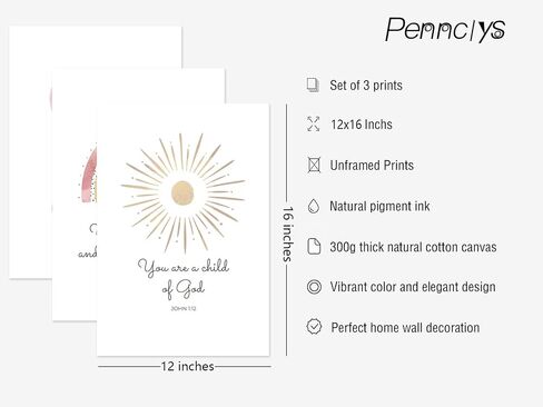 Boho Nursery Wall Art 3 Pieces Bible Verse Nursery Art Christian Girls Nursery Wall Art Heart Rainbow Sun Nursery Art Print Boho Sunshine Decor for Girl Baby Kid Room Decor 12x16 Inch Unframed in Saudi Arabia