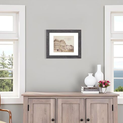 11x14 inch Reclaimed Barn Wood Picture Frame, Wall or Desktop Display Option, Real Glass, with Mat for 8 x10 inch Photos, Frinearts, Distressed Black in Kuwait