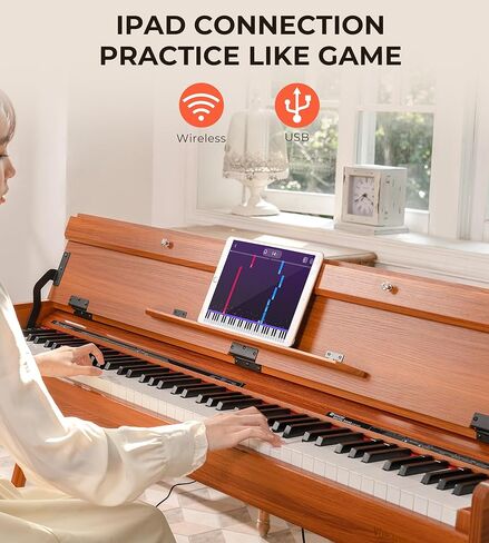 Vanoga Digital Piano 88 مفتاح لوحة مفاتيح مرجحة منزلية متدرجة مطرقة عمل مرجحة 88 مفتاح بيانو رقمي حزمة للبالغين المبتدئين المحترفين مع حامل الأثاث، غطاء منزلق، أسود in Kuwait