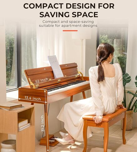 Vanoga Digital Piano 88 مفتاح لوحة مفاتيح مرجحة منزلية متدرجة مطرقة عمل مرجحة 88 مفتاح بيانو رقمي حزمة للبالغين المبتدئين المحترفين مع حامل الأثاث، غطاء منزلق، أسود in Kuwait