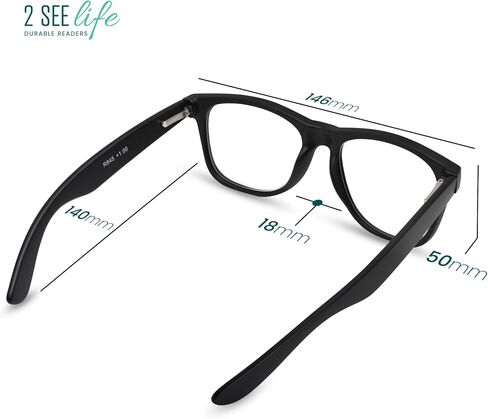 2SeeLife نظارات قراءة كبيرة باللون الأسود غير اللامع TR-90 للرجال - قارئات بإطار سميك واسع مع مفصلات زنبركية ومتينة وقوية لتوفير الراحة اليومية، القوة 1.75 in Kuwait