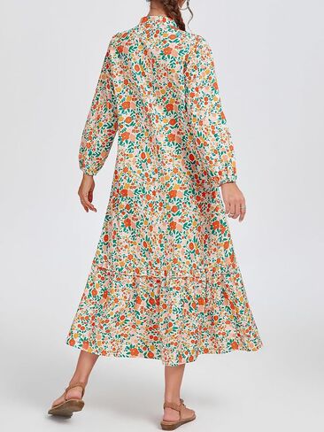 Fall Floral Long Sleeve Maxi Dress for Women Crew Neck Button Down Loose Flowy Boho Dresses 2025 in Kuwait