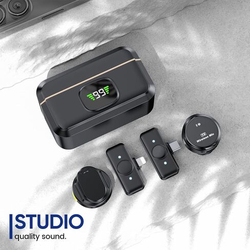 2 Pack TypeC Professional Wireless Lavalier Microphone for iPhone, iOS and Android Devices. Noise Reduction Plug-Play Mini Microphone for Video Recording, Interview, Podcast, Vlog, YouTube in Saudi Arabia