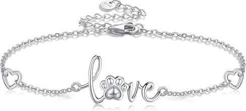 Paw Print Bracelet 925 Sterling Silver Cute Paw Print Forever Love Heart Bracelet Dog Cat Paw Jewelry for Women Pet Lover in Kuwait