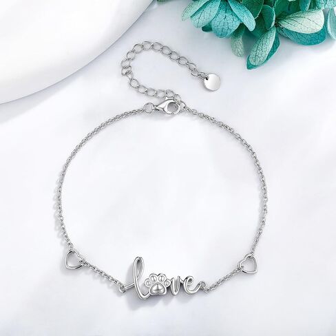 Paw Print Bracelet 925 Sterling Silver Cute Paw Print Forever Love Heart Bracelet Dog Cat Paw Jewelry for Women Pet Lover in Kuwait
