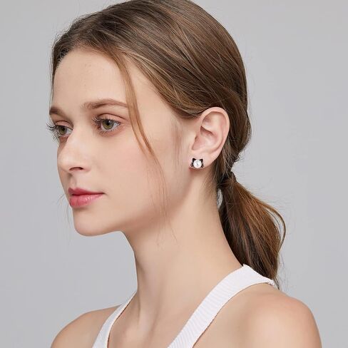 Jiamiaoi القط أقراط اللؤلؤ 925 الفضة الاسترليني أقراط لؤلؤ المياه العذبة 7.5MM-8MM in Kuwait