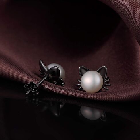 Jiamiaoi القط أقراط اللؤلؤ 925 الفضة الاسترليني أقراط لؤلؤ المياه العذبة 7.5MM-8MM in Kuwait