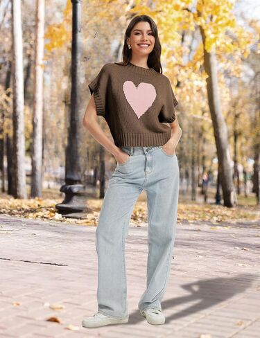 Womens Sweater Vest Mock Neck Cap Sleeve Sweater Tank Tops Cute Heart Knit Cropped Pullover Top in Saudi Arabia