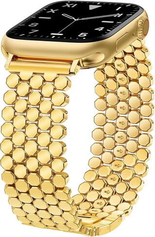 أحزمة JR.DM على شكل قرص العسل متوافقة مع ساعة Apple 38 مم 40 مم 41 مم 42 مم 44 مم 45 مم 46 مم للنساء، بديل حزام معدني فاخر من الذهب والفضة لسلسلة iWatch 10/9/8/7/SE/6/5/4/3/2/ 1 in Kuwait