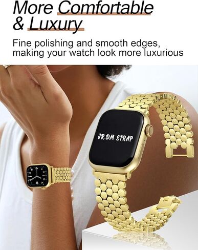 أحزمة JR.DM على شكل قرص العسل متوافقة مع ساعة Apple 38 مم 40 مم 41 مم 42 مم 44 مم 45 مم 46 مم للنساء، بديل حزام معدني فاخر من الذهب والفضة لسلسلة iWatch 10/9/8/7/SE/6/5/4/3/2/ 1 in Kuwait