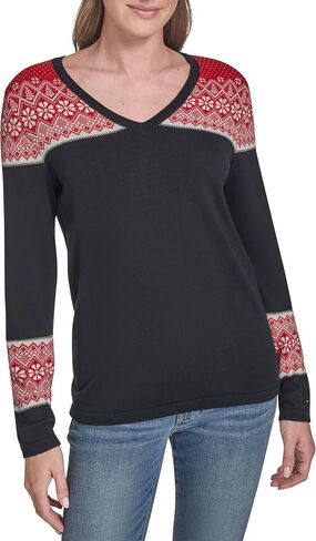 Tommy Hilfiger Women's Long Sleeve V-Neck Fairisle Pullover Sweater in Saudi Arabia