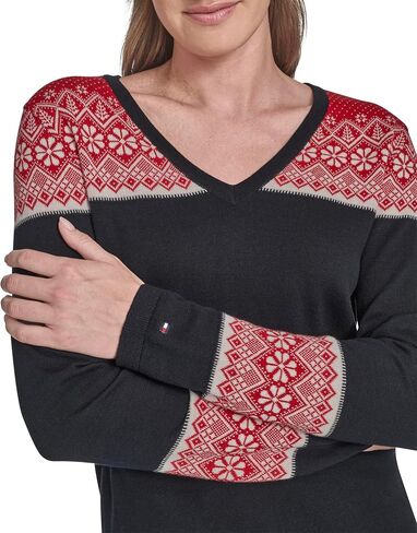 Tommy Hilfiger Women's Long Sleeve V-Neck Fairisle Pullover Sweater in Saudi Arabia