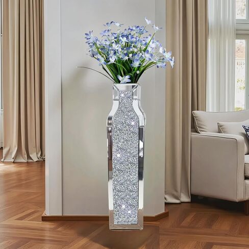 30" Tall Floor Vase, Double Sided Crushed Diamond Mirrored Vases,Large Flower Vase for Home Decor, Mirror Glass Decorative for Living Room,Office,Centerpiece (Crushed Diamond:4.7''L X 6.8''W X 30''H) in Saudi Arabia
