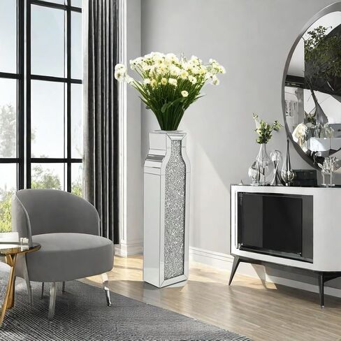30" Tall Floor Vase, Double Sided Crushed Diamond Mirrored Vases,Large Flower Vase for Home Decor, Mirror Glass Decorative for Living Room,Office,Centerpiece (Crushed Diamond:4.7''L X 6.8''W X 30''H) in Saudi Arabia
