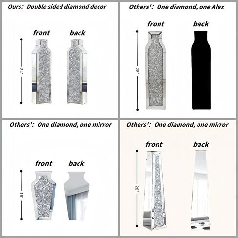 30" Tall Floor Vase, Double Sided Crushed Diamond Mirrored Vases,Large Flower Vase for Home Decor, Mirror Glass Decorative for Living Room,Office,Centerpiece (Crushed Diamond:4.7''L X 6.8''W X 30''H) in Saudi Arabia
