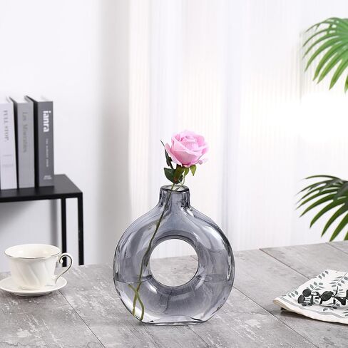 Glass Donut Vase, Clear Donut Vase, Round Glass Vases for Flowers, Modern Vases for Home, Living Room, Dining Table, Entryway, Mantle, Shelf, Wedding, Office, Coffee Table in Saudi Arabia